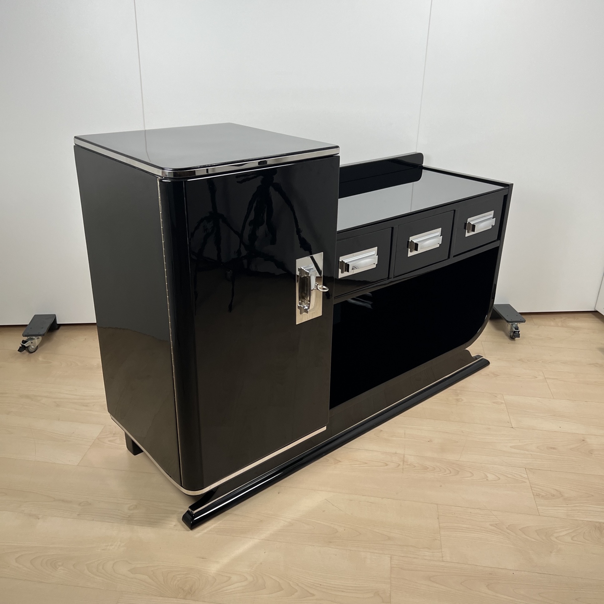 Art Deco Lowboard with Bar, Black Lacquer
