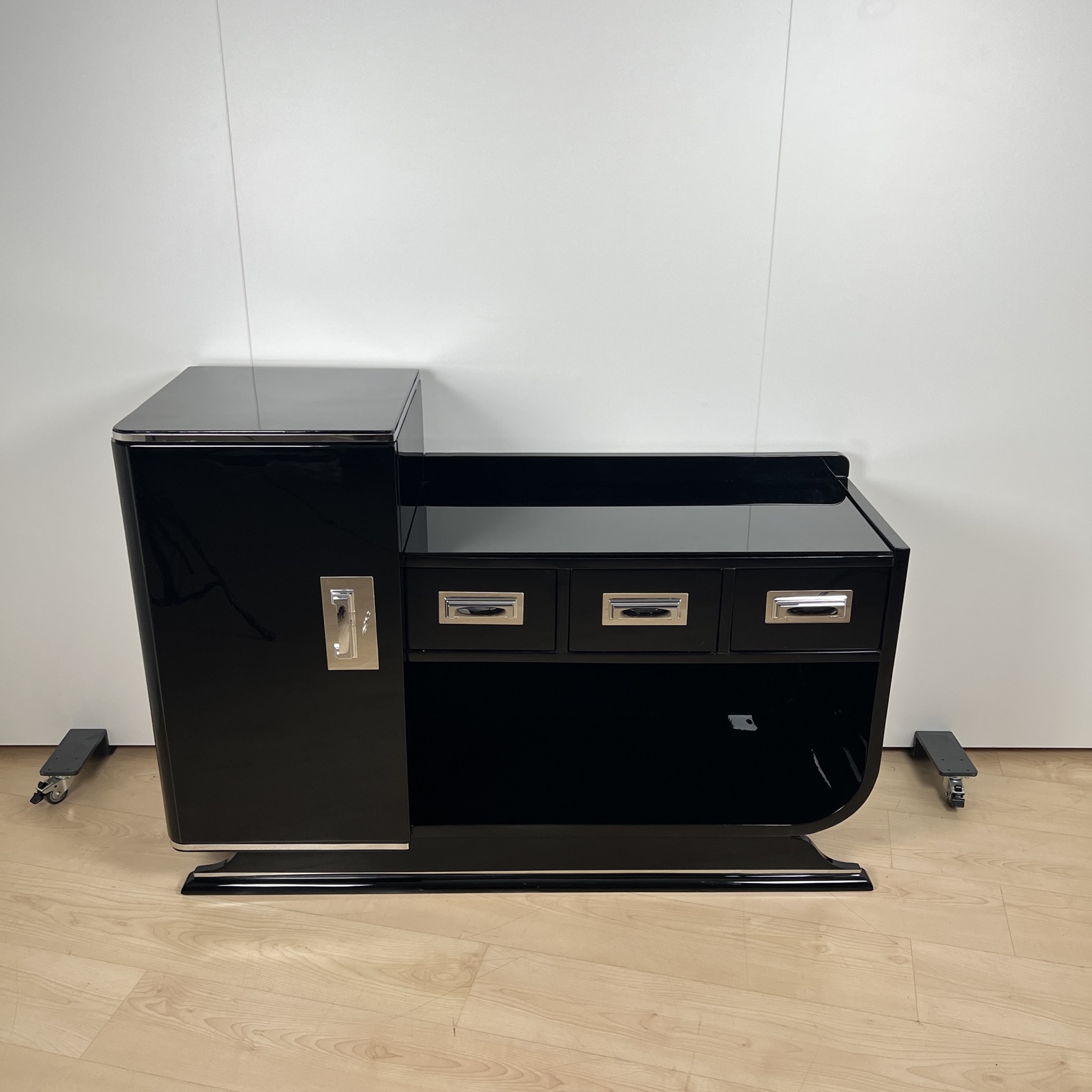 Art Deco Lowboard with Bar, Black Lacquer