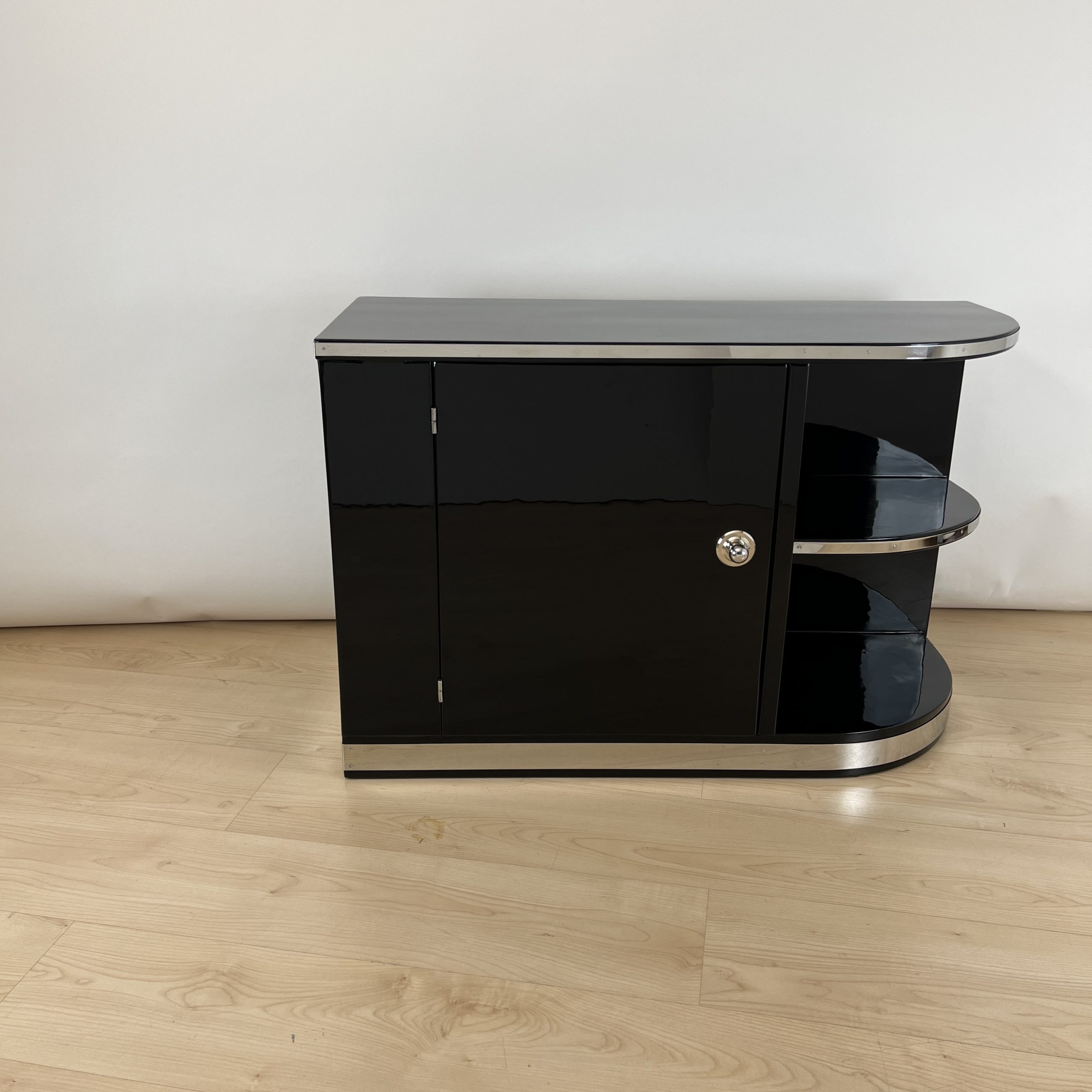 Art Deco Lowboard Schwarzlack und Chrom