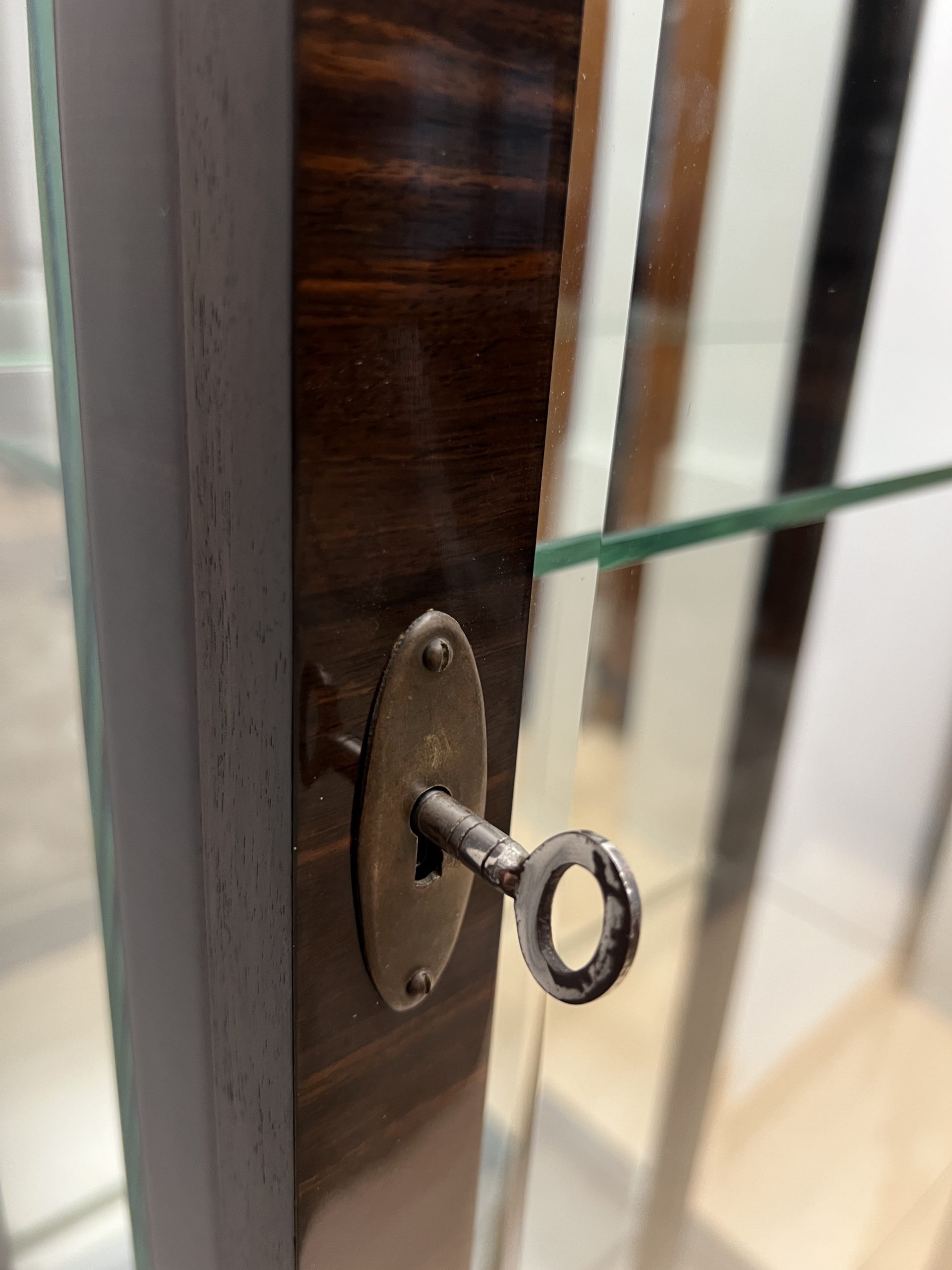 Art Deco Vitrine, Makassar, 3-seitig Glas.11