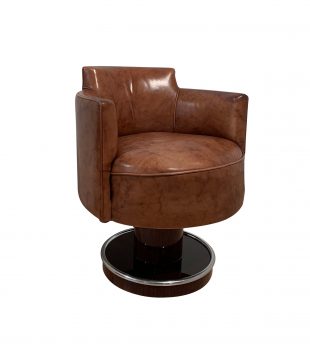 Art Deco Drehsessel, Leder, De Coene Freres, Palisander