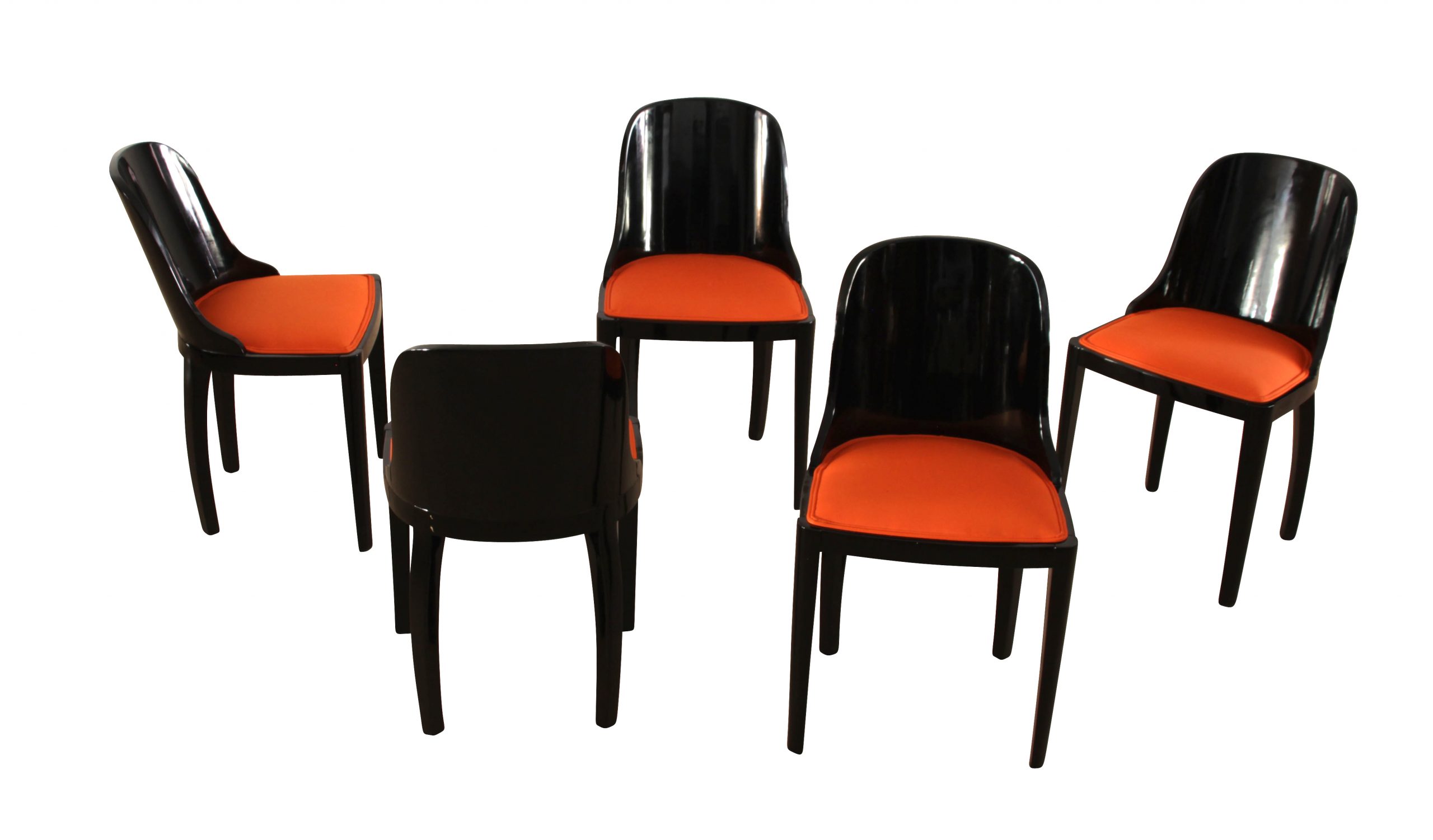 Art Deco Stühle, Schwarzlack, Orange.1
