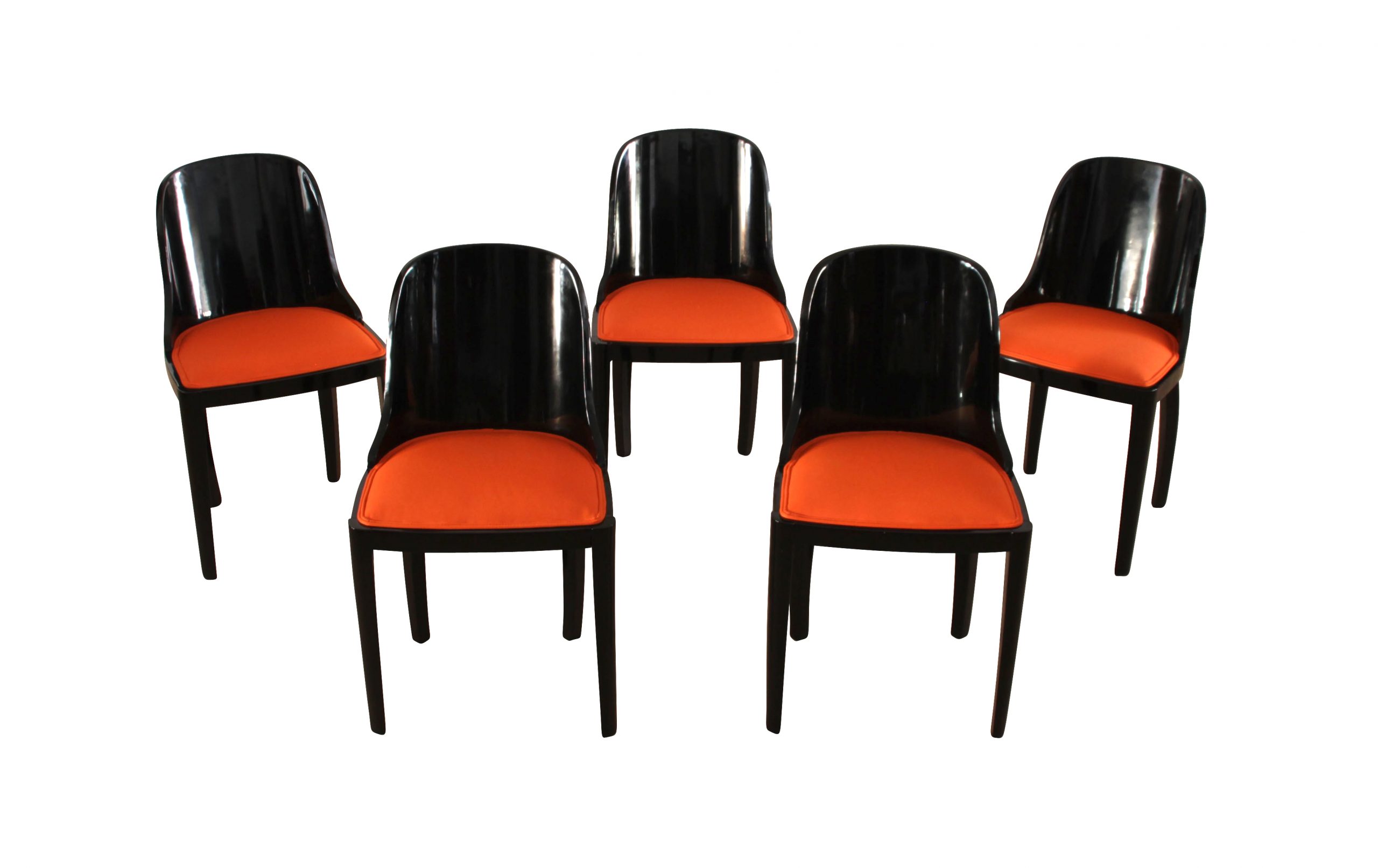 Art Deco Stühle, Schwarzlack, Orange.1