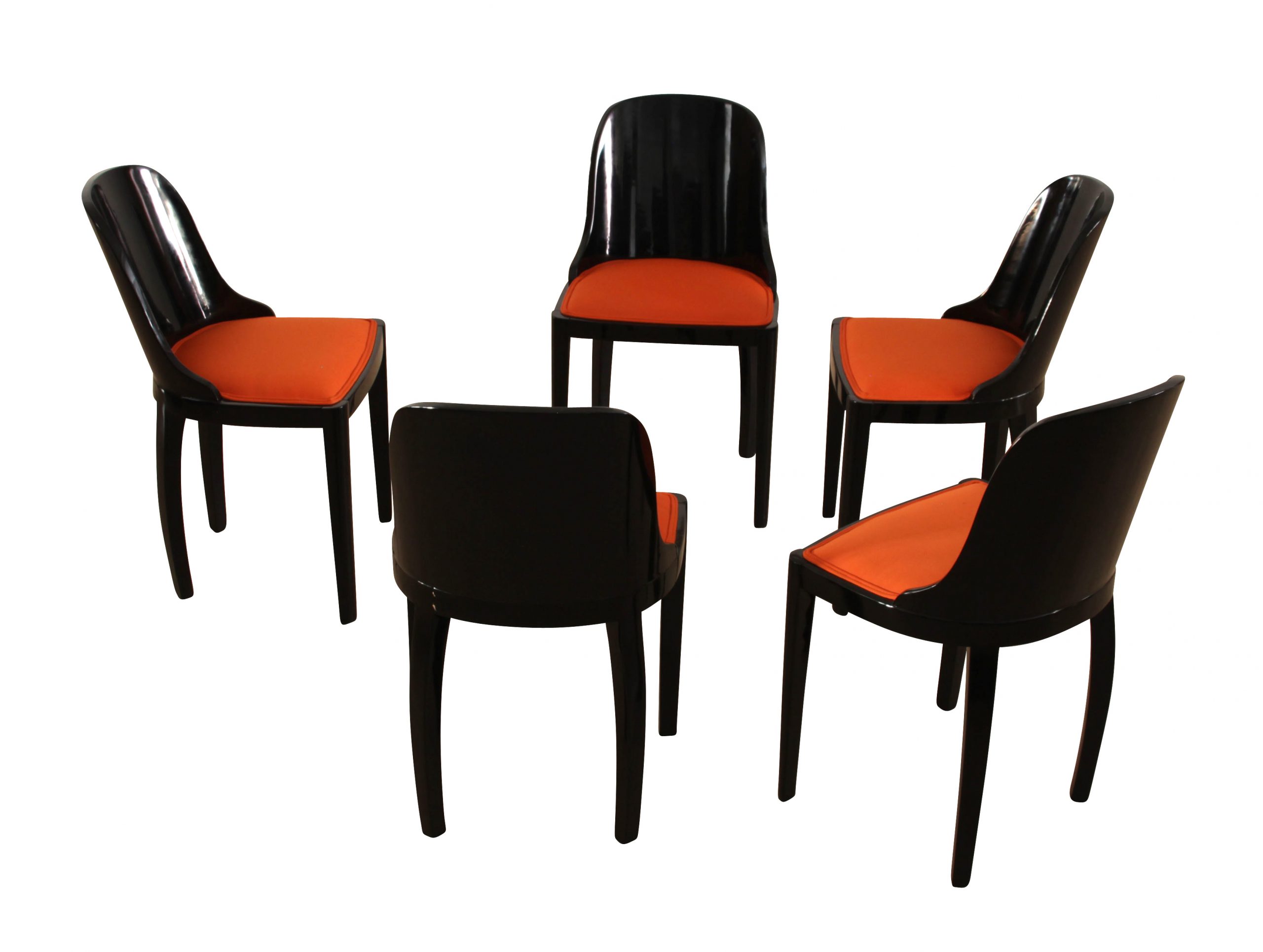 Art Deco Stühle, Schwarzlack, Orange.1