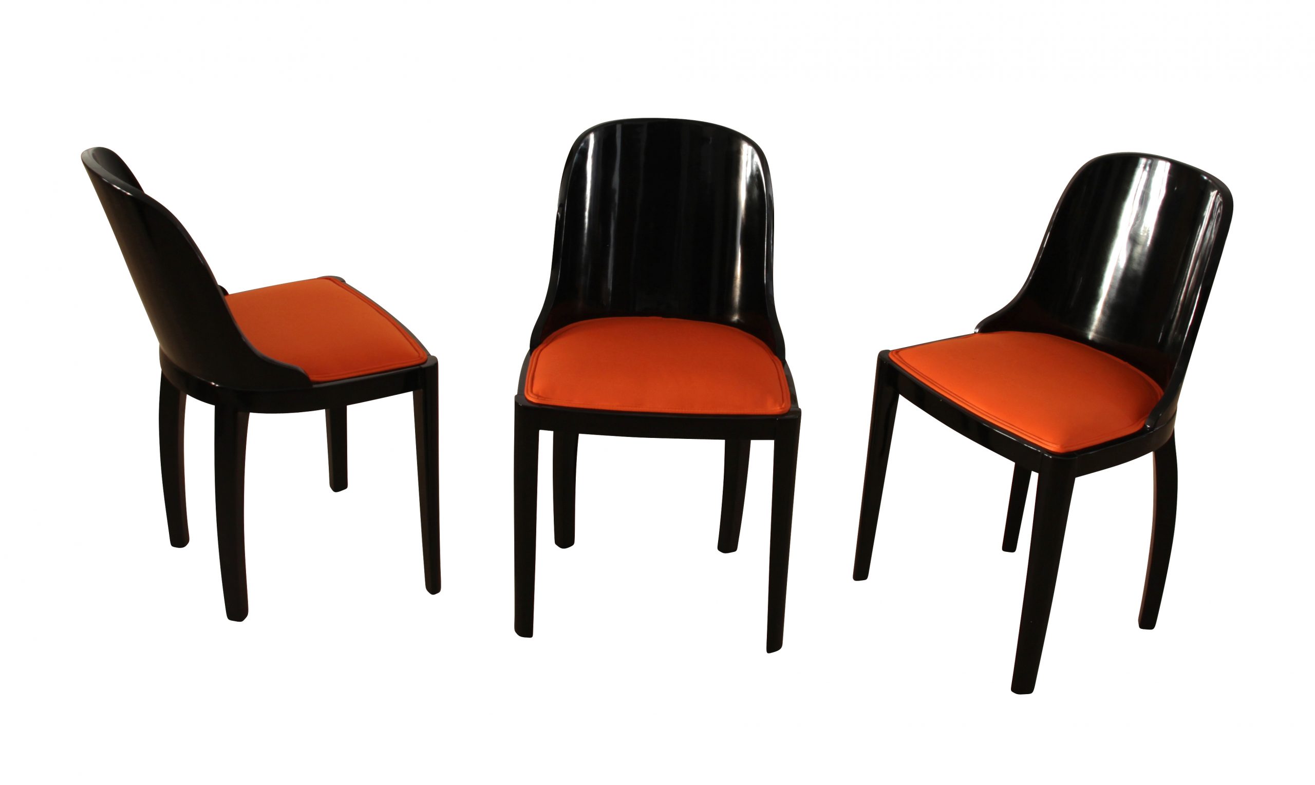 Art Deco Stühle, Schwarzlack, Orange.1