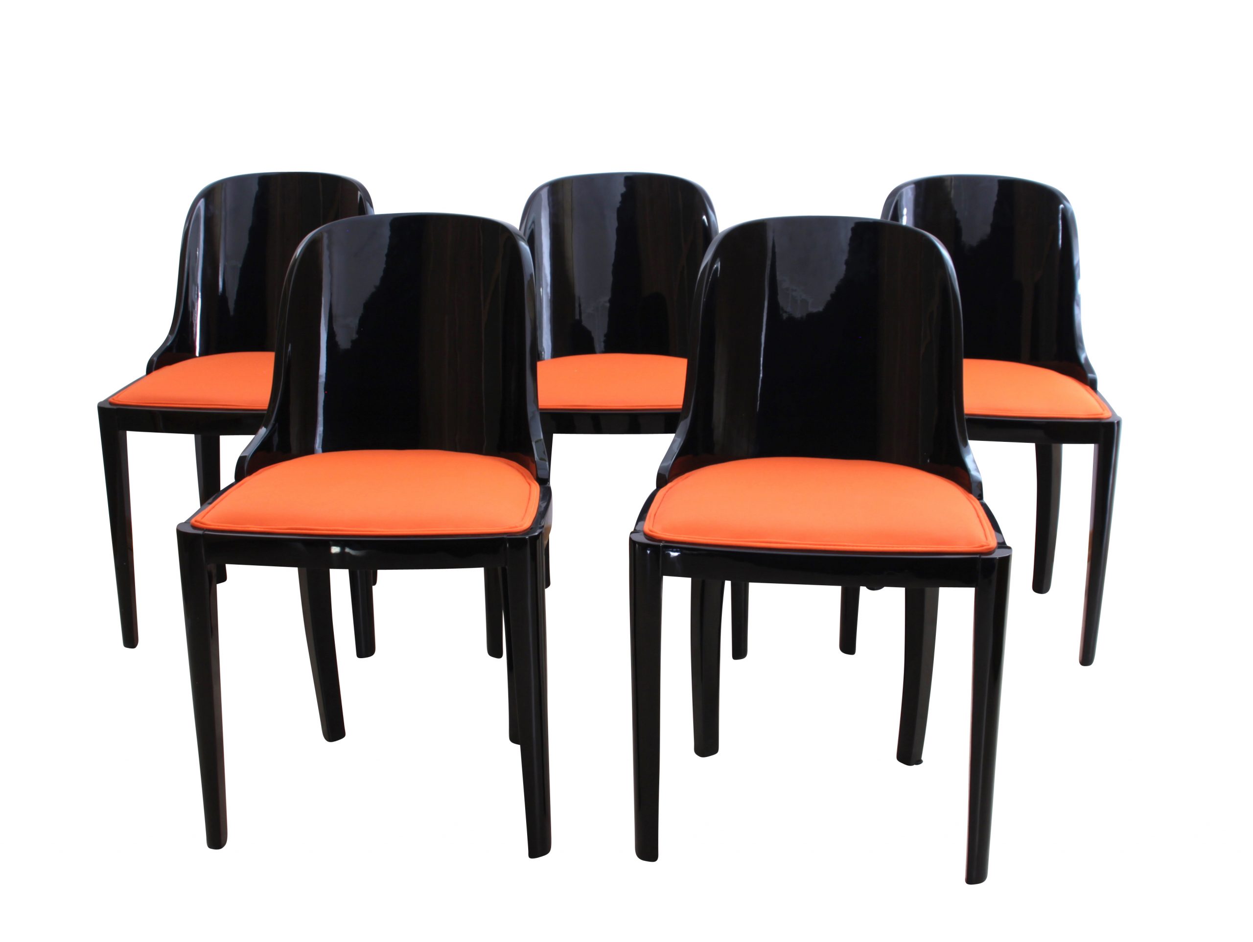 Art Deco Stühle, Schwarzlack, Orange.1