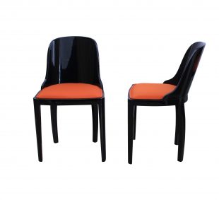 Art Deco Stühle, Schwarzlack, Orange.1