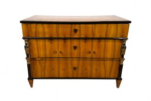 Empire Commode, Chest of Drawers, Walnut Veneer, Karyatides, Austria, Vienna circa 1810-15
