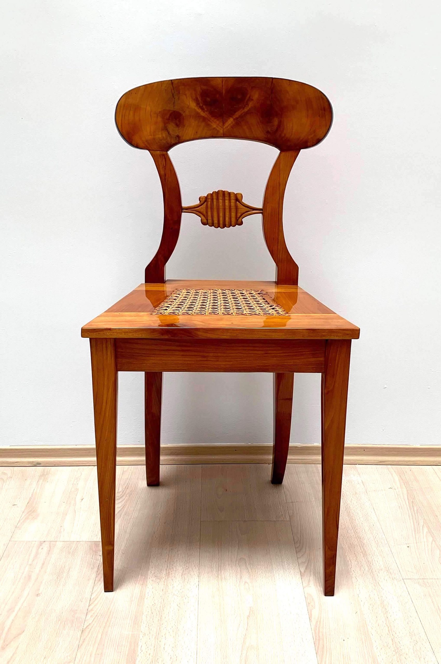 Biedermeier Brettstühle, Sechser Satz, Kirschbaum, 1820..1