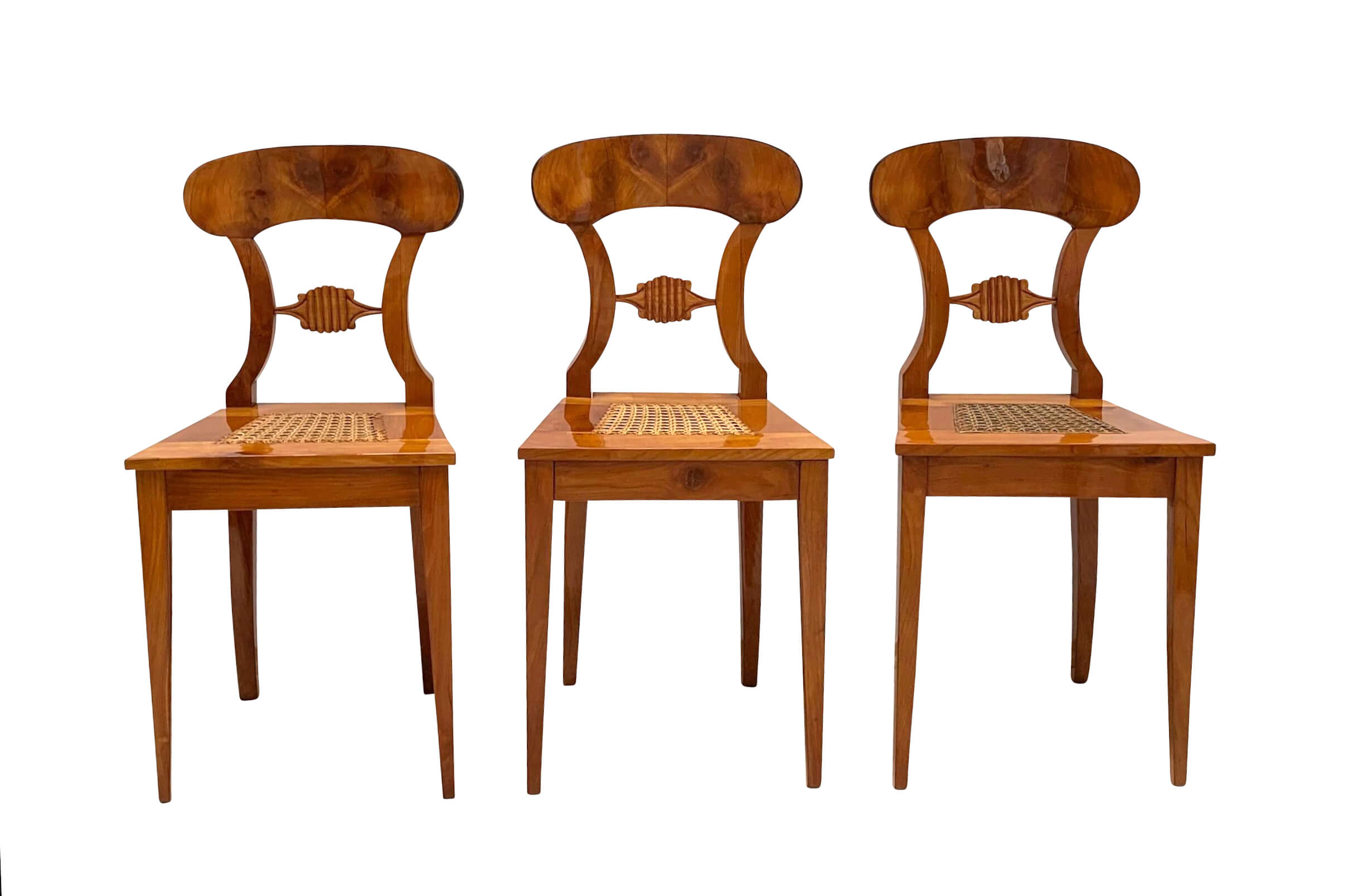 Biedermeier Brettstühle, Sechser Satz, Kirschbaum, 1820.2 Biedermeier Brettstühle, Sechser Satz, Kirschbaum, 1820.