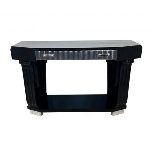 Art Deco Konsole, Schwarzlack, Blattsilber