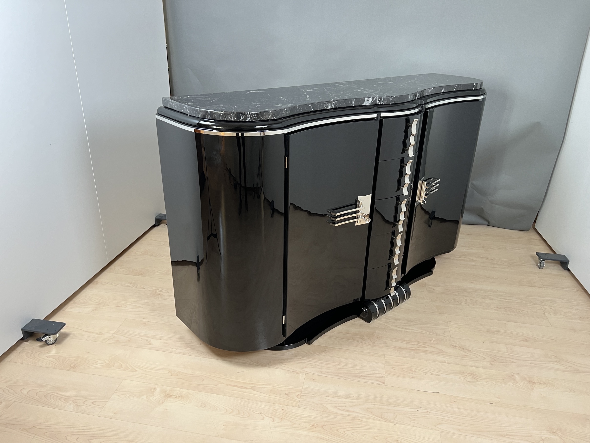 Art Deco Sideboard, Schwarz und Chrom