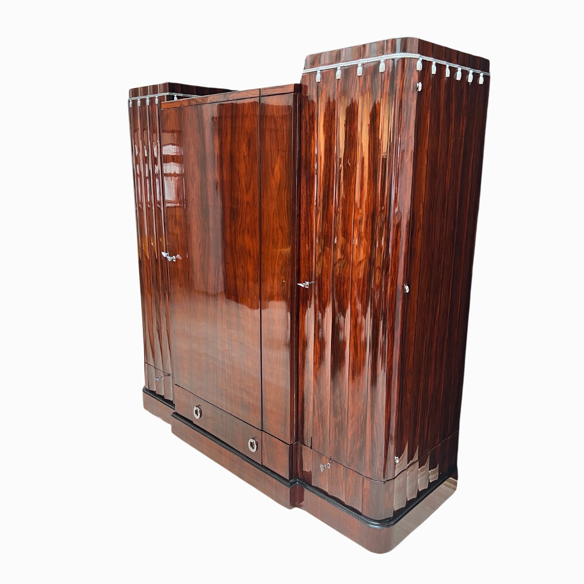 Art Deco Schrank, Palisander, Eiche, Silber und Chrom, Frankreich um 1930 Art Deco Schrank, Palisander, Eiche, Silber und Chrom, Frankreich um 1930