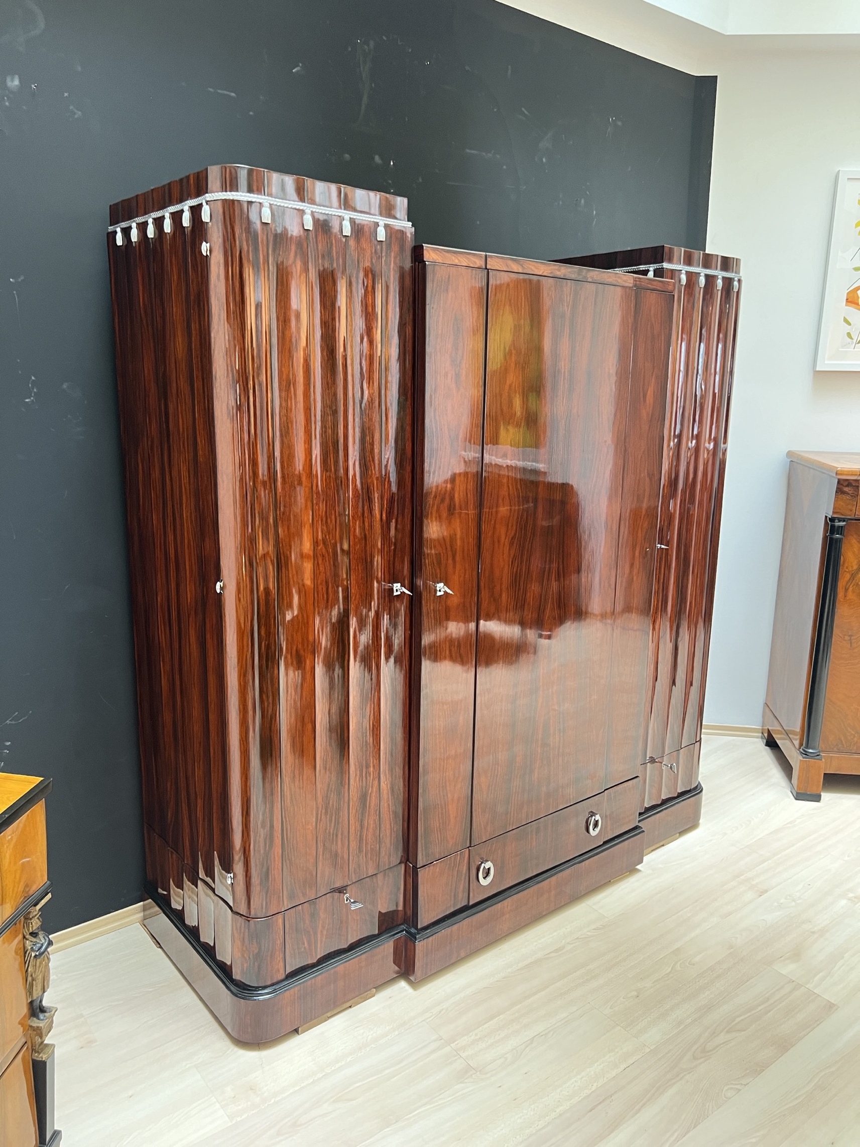 Art Deco Schrank, Palisander, Eiche, Silber und Chrom, Frankreich um 1930.25
