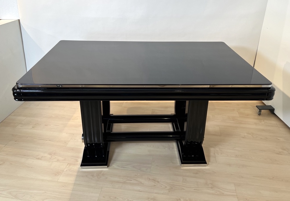 Art Deco Ausziehtisch, Schwarzlack, Gaston Poisson, 1930