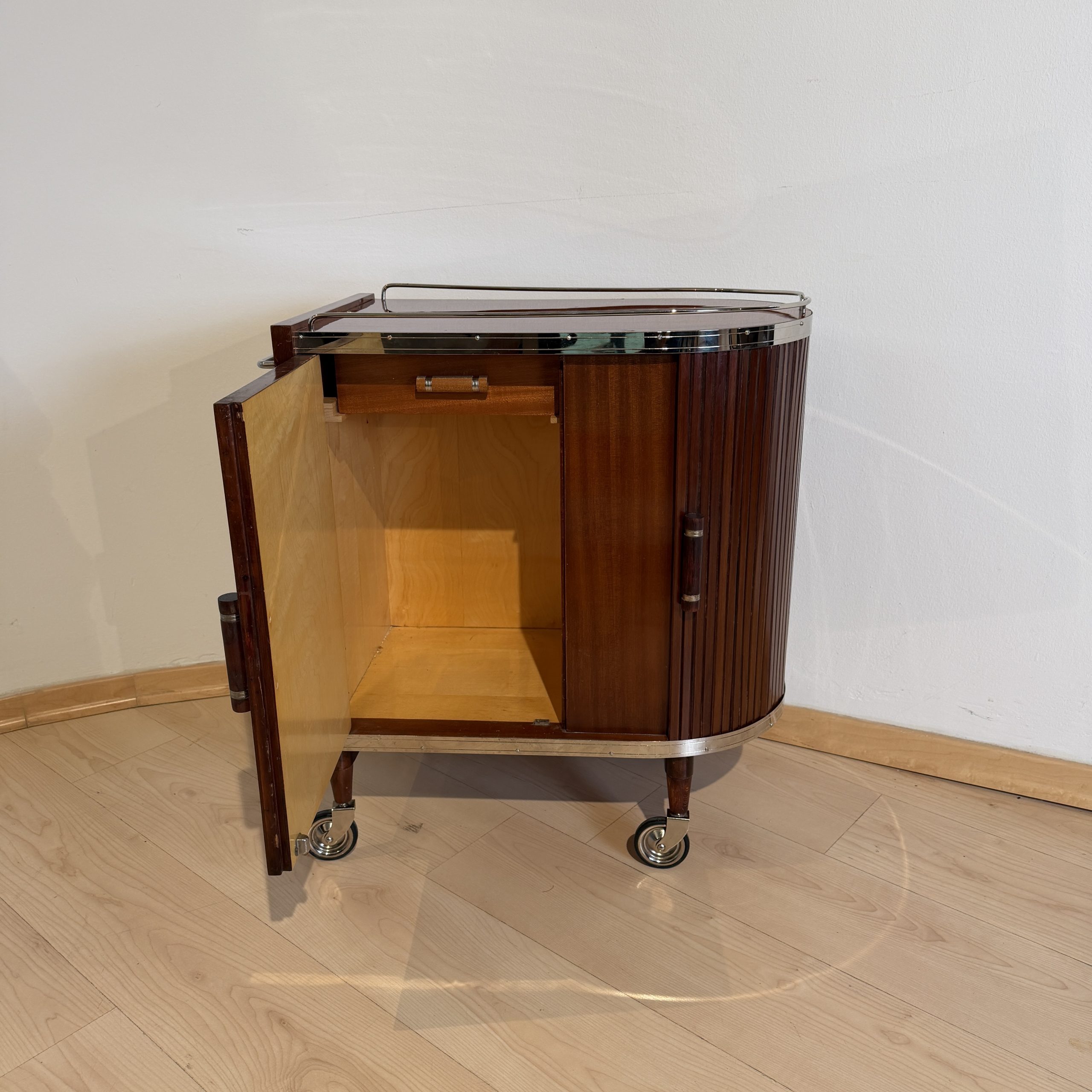 Art Deco Barwagen, Mahagoni, Chrom.2