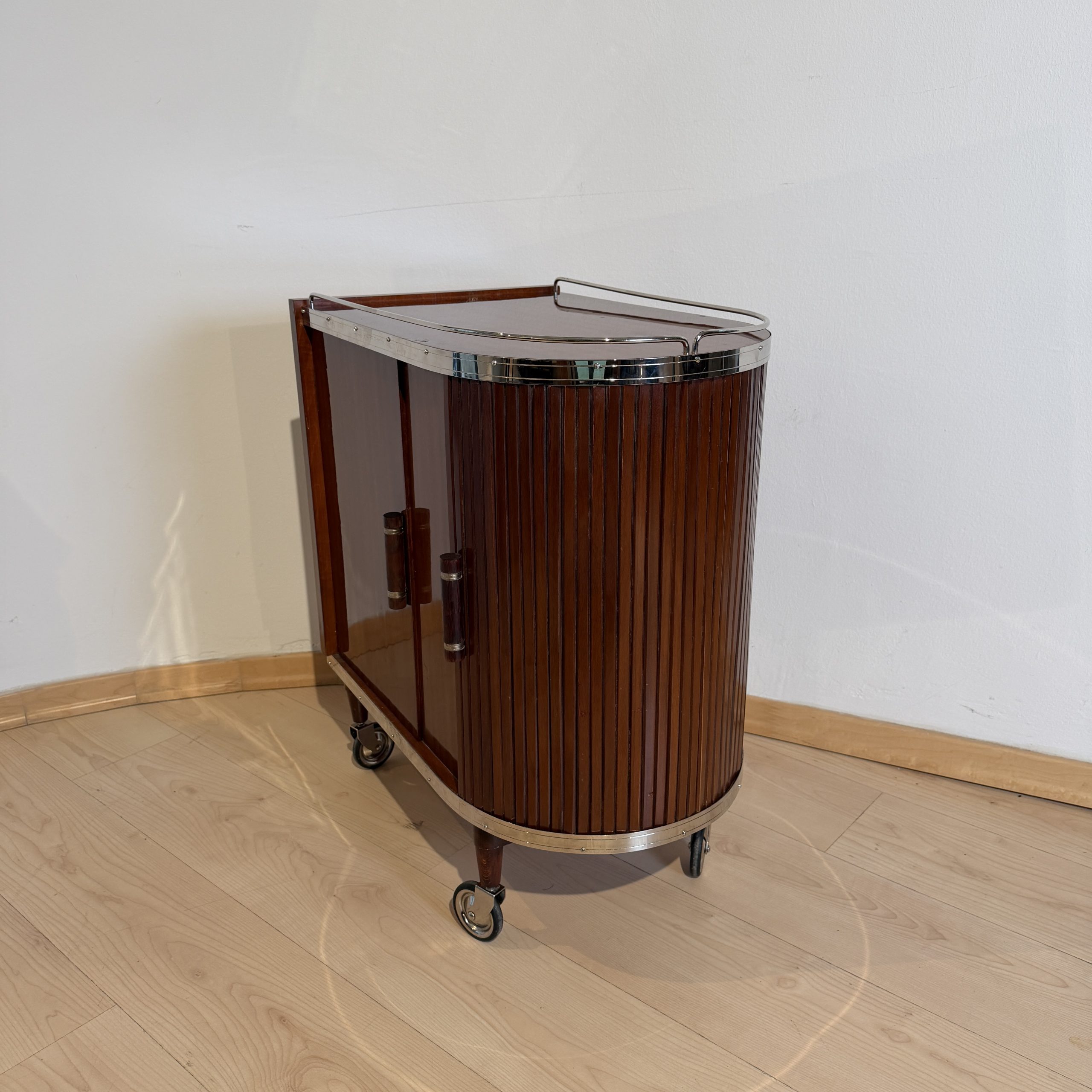 Art Deco Barwagen, Mahagoni, Chrom.3