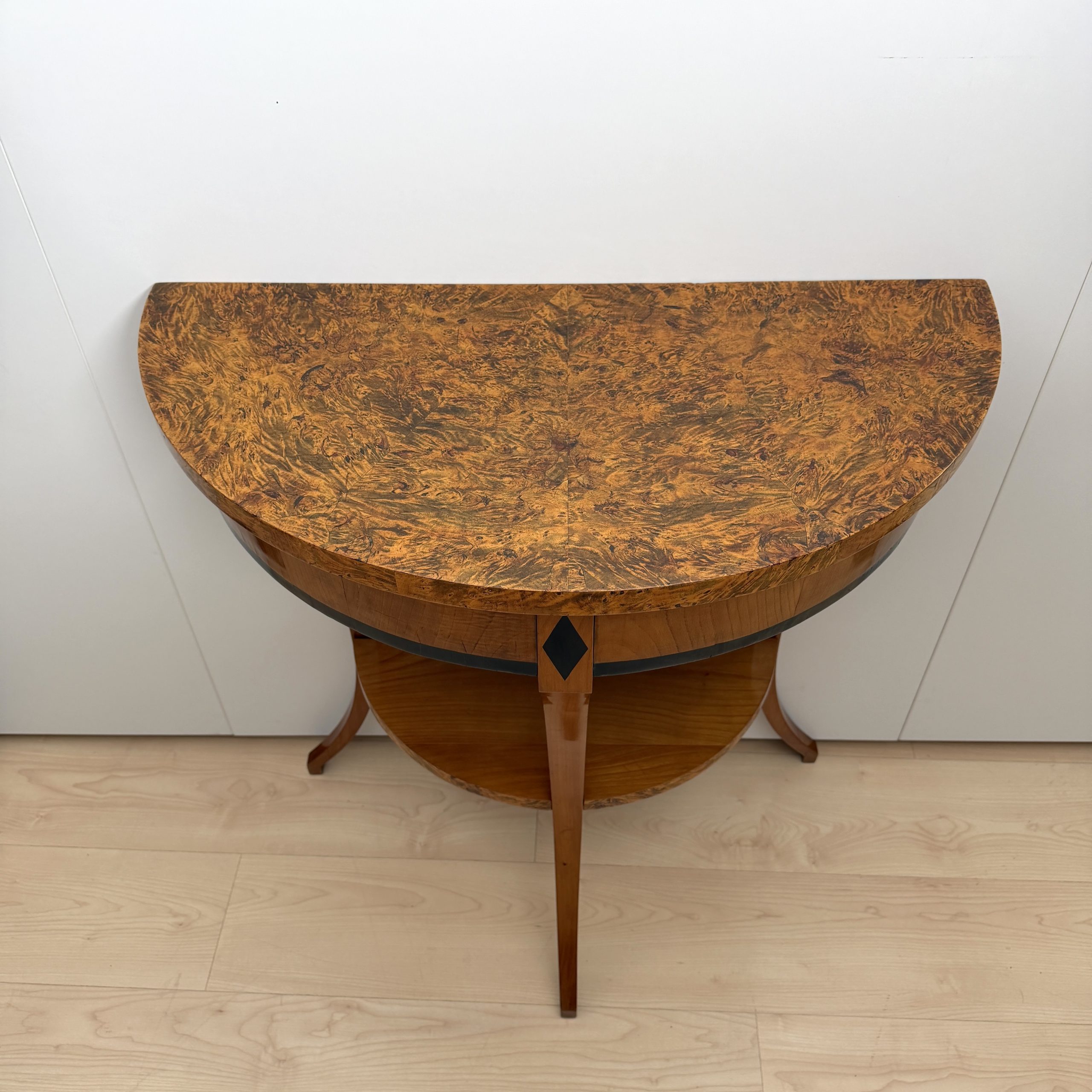 Biedermeier Demi-Lune Console Table, Cherry, Burl Wood