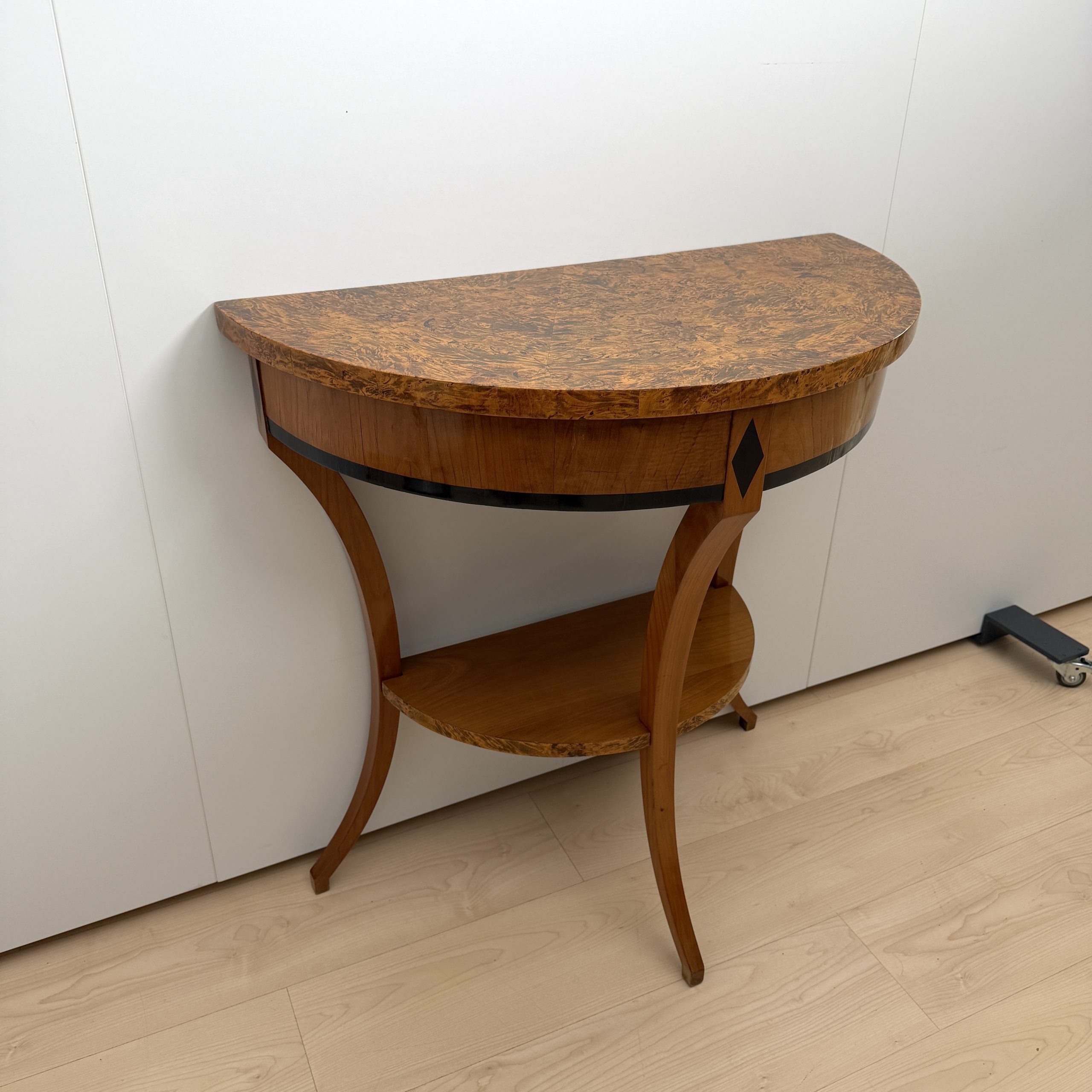 Biedermeier Demi-Lune Console Table, Cherry, Burl Wood