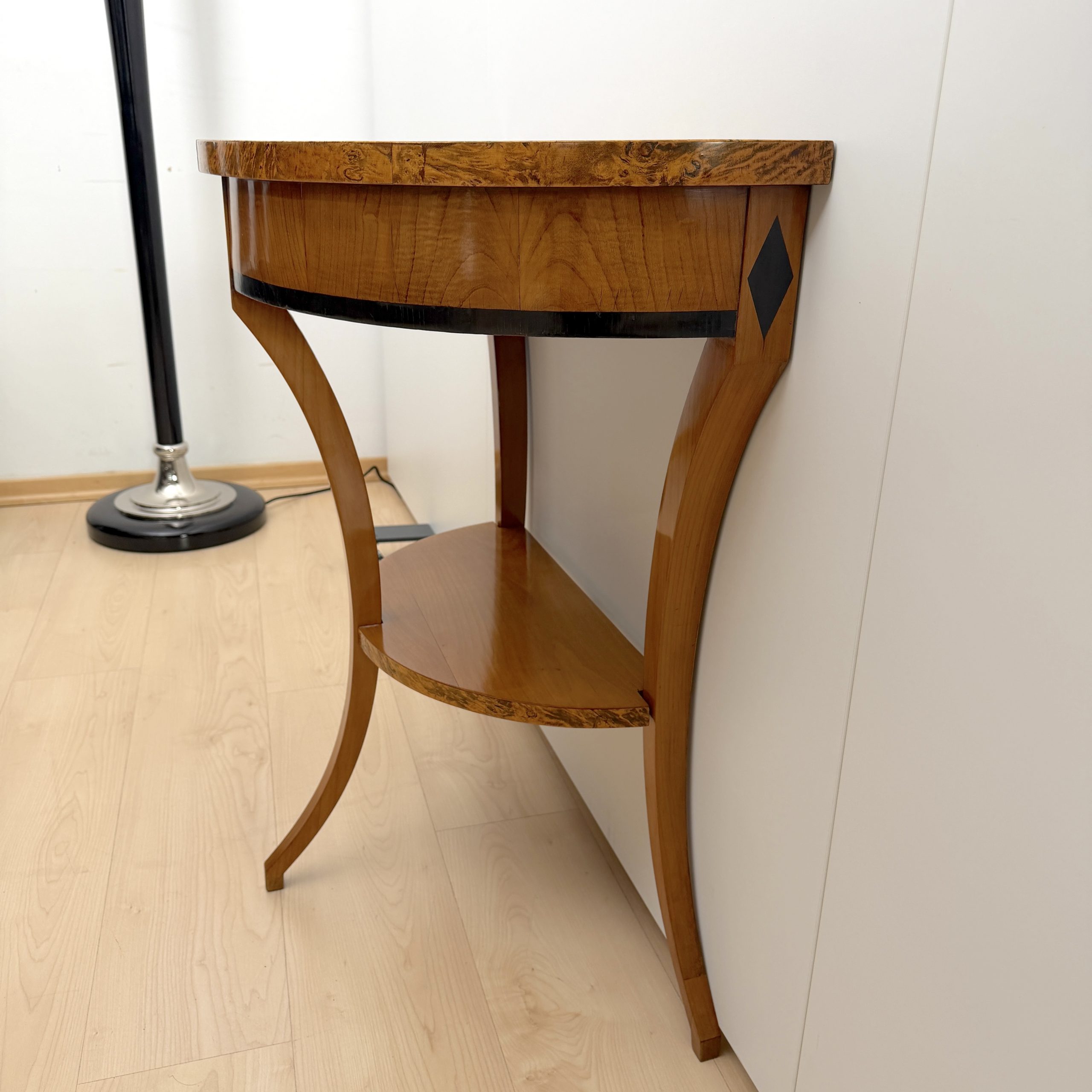 Biedermeier Demi-Lune Console Table, Cherry, Burl Wood