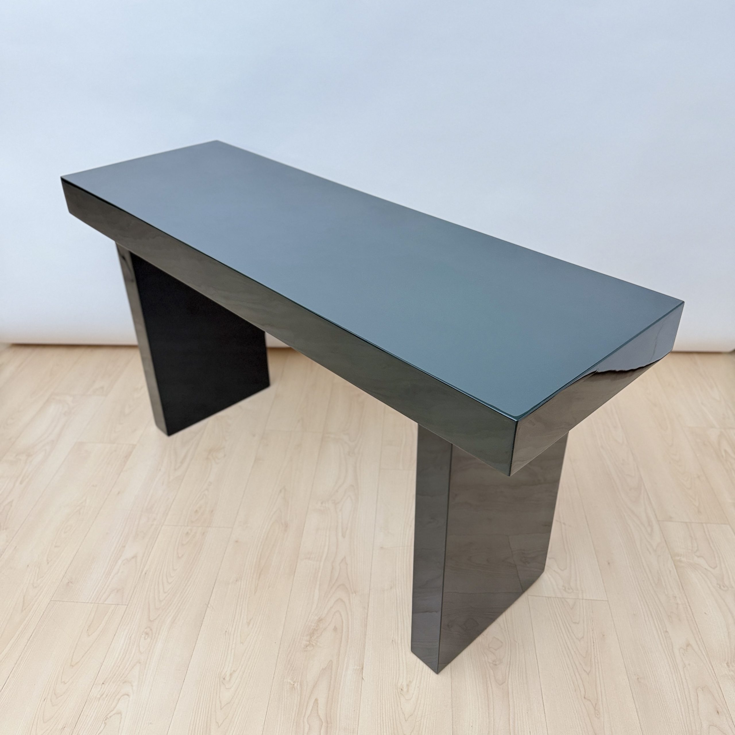 Vintage Italian console table, walnut and British Racing Green finish