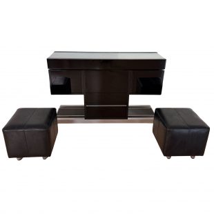 Willy Rizzo Bar Room-Divider in Black Lacquer and Chrome, Italy 1970s