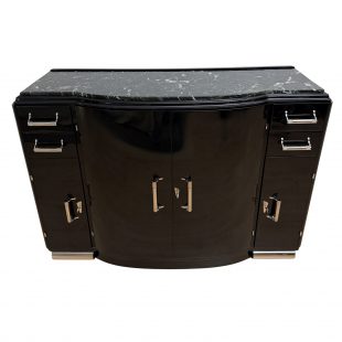 Art Deco Sideboard, Schwarzlack, Nickel, Marmor